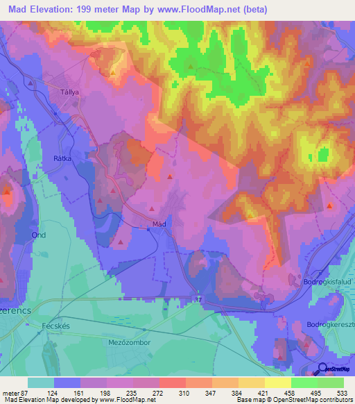 Mad,Hungary Elevation Map