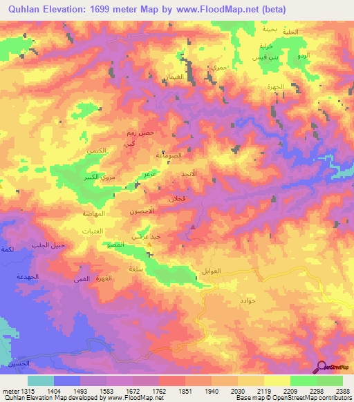 Quhlan,Yemen Elevation Map