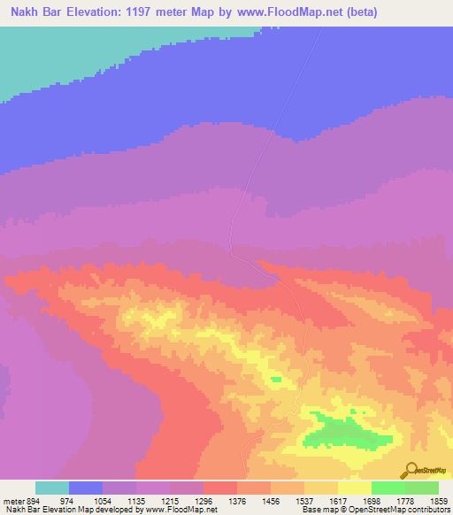 Nakh Bar,Iran Elevation Map