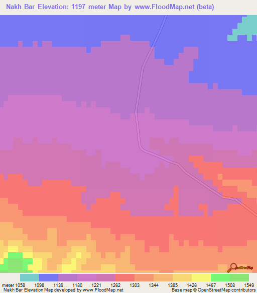 Nakh Bar,Iran Elevation Map