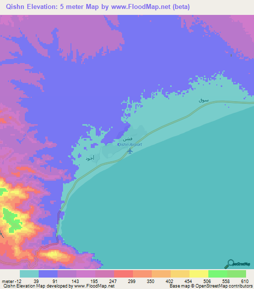 Qishn,Yemen Elevation Map