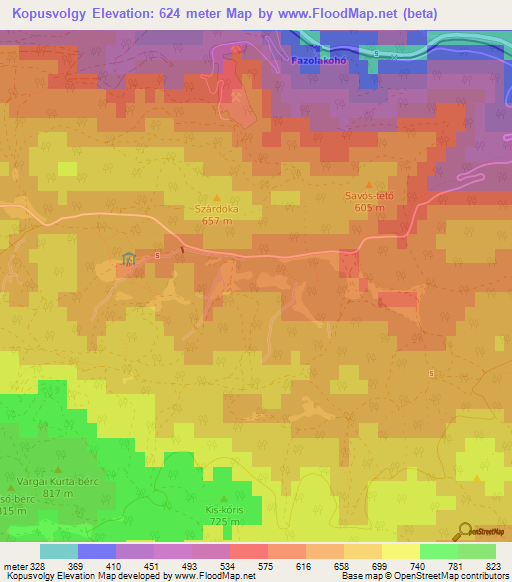Kopusvolgy,Hungary Elevation Map