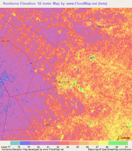 Kondoros,Hungary Elevation Map