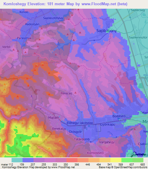Komloshegy,Hungary Elevation Map