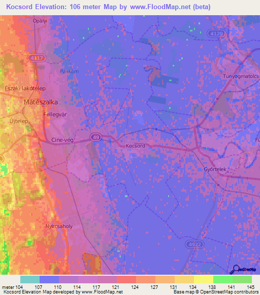 Kocsord,Hungary Elevation Map