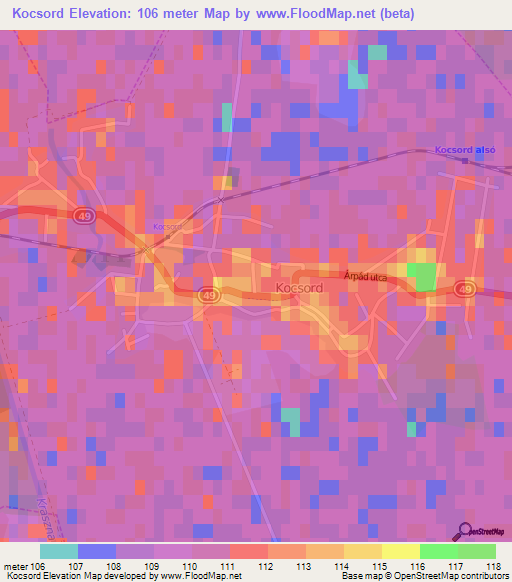 Kocsord,Hungary Elevation Map