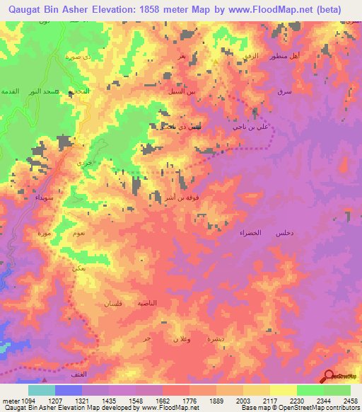 Qaugat Bin Asher,Yemen Elevation Map