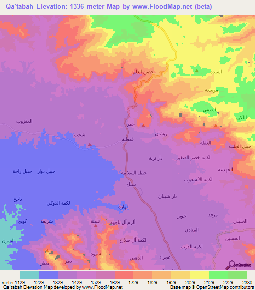 Qa`tabah,Yemen Elevation Map