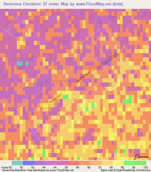 Kevermes,Hungary Elevation Map