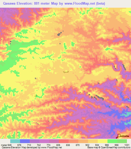 Qasawa,Yemen Elevation Map