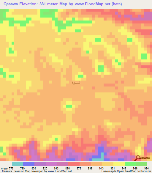 Qasawa,Yemen Elevation Map