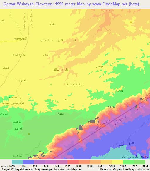 Qaryat Wuhaysh,Yemen Elevation Map