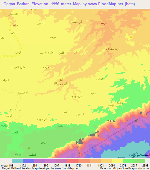 Qaryat Bathan,Yemen Elevation Map