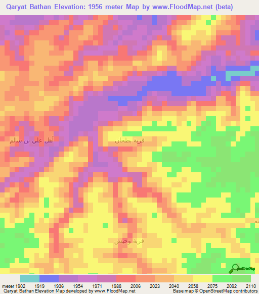 Qaryat Bathan,Yemen Elevation Map