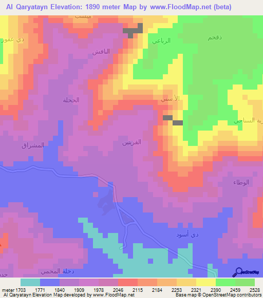 Al Qaryatayn,Yemen Elevation Map