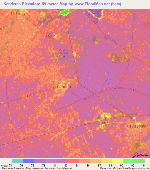 Kenderes,Hungary Elevation Map