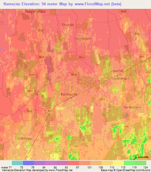 Kemecse,Hungary Elevation Map