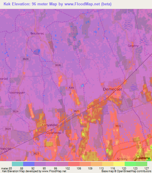 Kek,Hungary Elevation Map