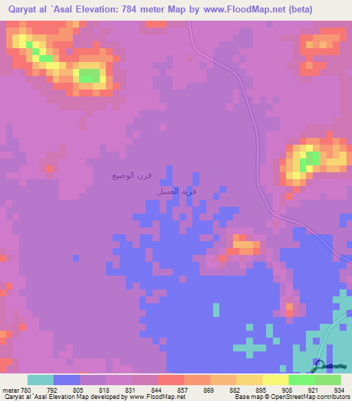 Qaryat al `Asal,Yemen Elevation Map
