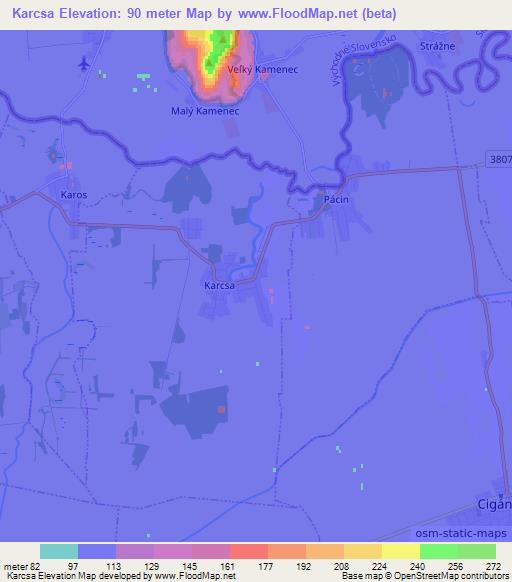 Karcsa,Hungary Elevation Map