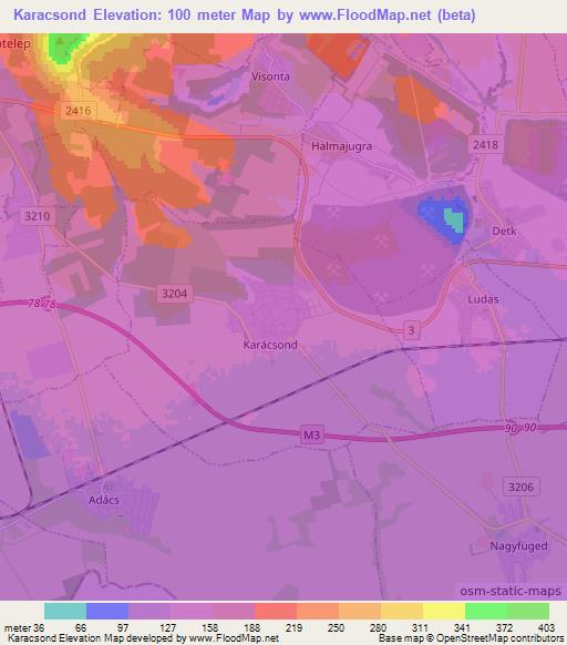 Karacsond,Hungary Elevation Map