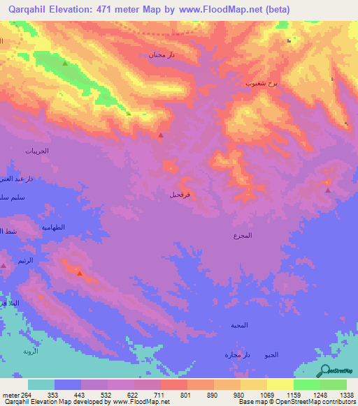 Qarqahil,Yemen Elevation Map