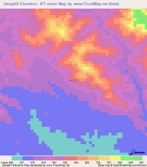 Qarqahil,Yemen Elevation Map