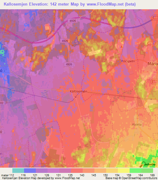 Kallosemjen,Hungary Elevation Map