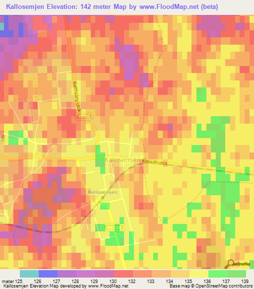 Kallosemjen,Hungary Elevation Map