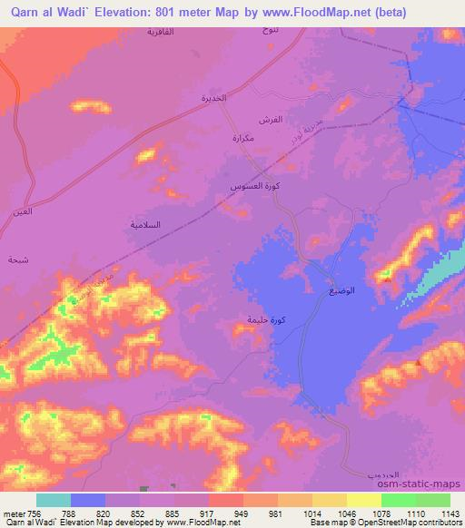 Qarn al Wadi`,Yemen Elevation Map