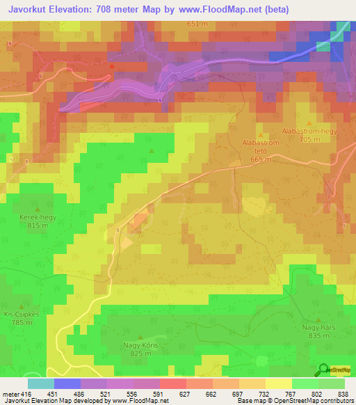 Javorkut,Hungary Elevation Map