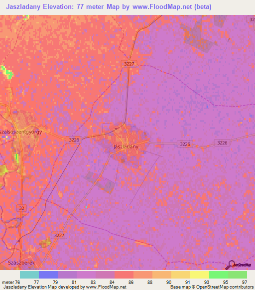 Jaszladany,Hungary Elevation Map