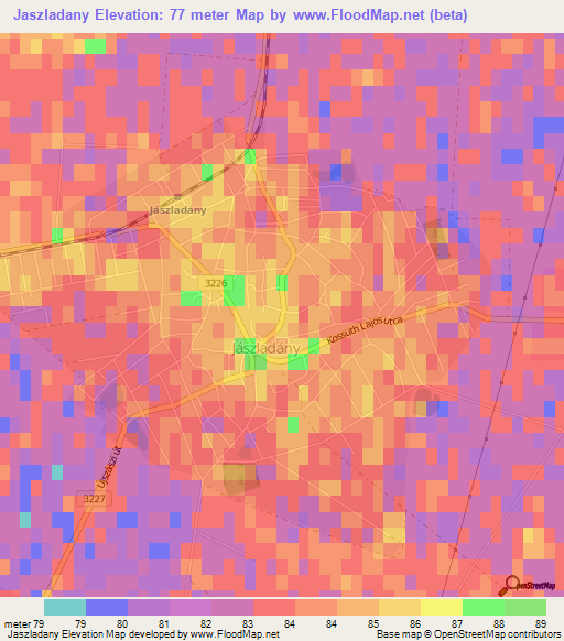 Jaszladany,Hungary Elevation Map