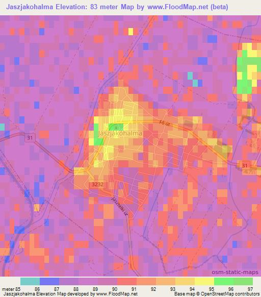 Jaszjakohalma,Hungary Elevation Map