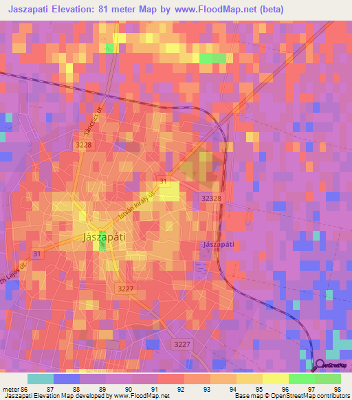 Jaszapati,Hungary Elevation Map