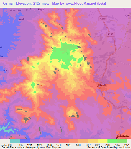 Qarnah,Yemen Elevation Map
