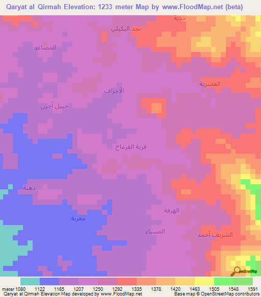 Qaryat al Qirmah,Yemen Elevation Map