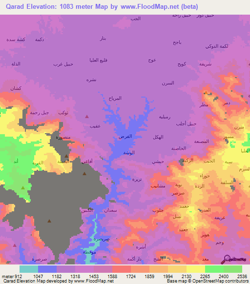 Qarad,Yemen Elevation Map
