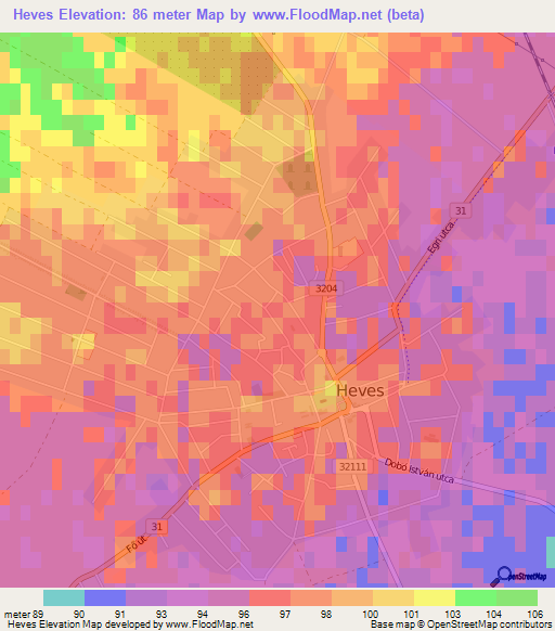 Heves,Hungary Elevation Map