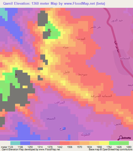 Qamil,Yemen Elevation Map