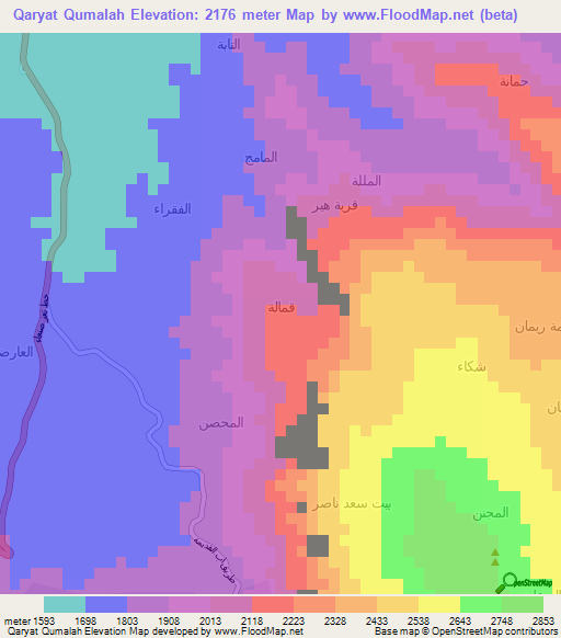 Qaryat Qumalah,Yemen Elevation Map
