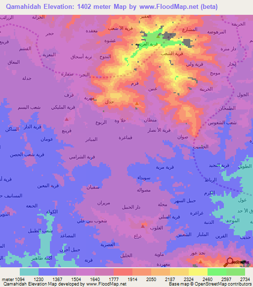 Qamahidah,Yemen Elevation Map