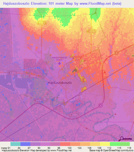 Hajduszoboszlo,Hungary Elevation Map