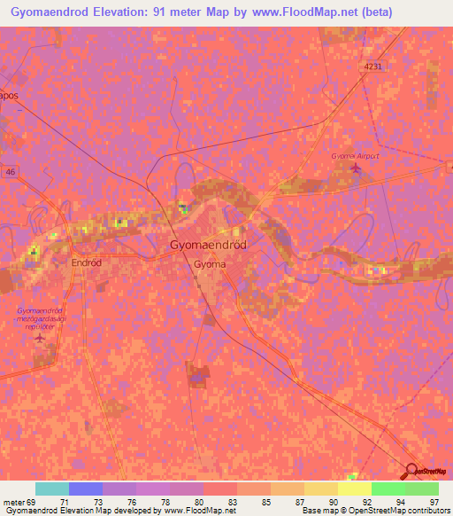 Gyomaendrod,Hungary Elevation Map