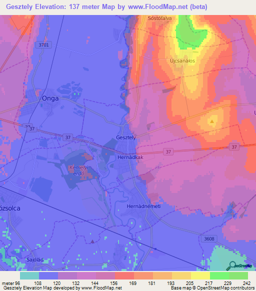 Gesztely,Hungary Elevation Map