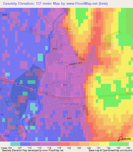 Gesztely,Hungary Elevation Map