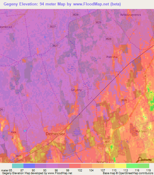 Gegeny,Hungary Elevation Map