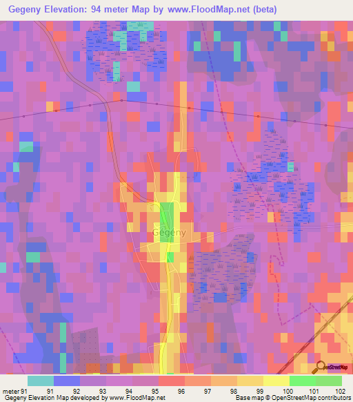 Gegeny,Hungary Elevation Map