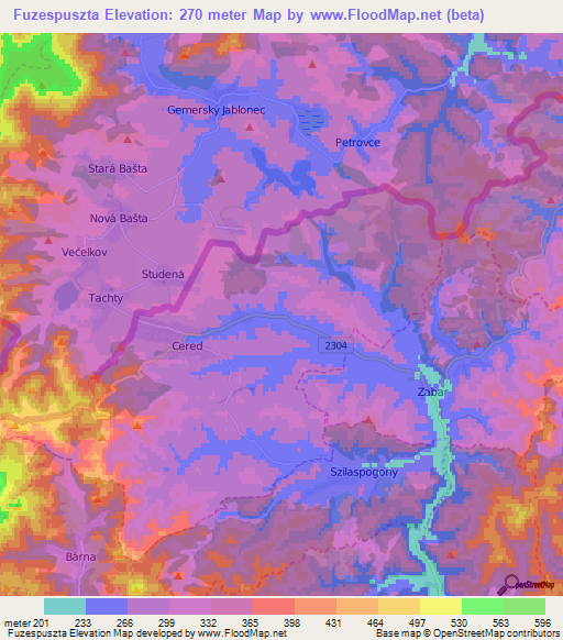 Fuzespuszta,Hungary Elevation Map