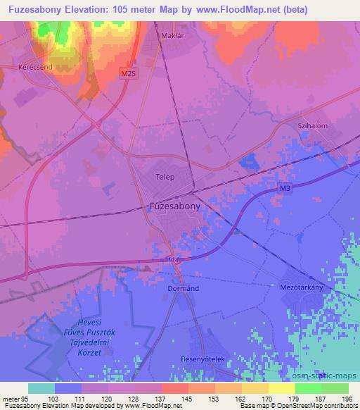 Fuzesabony,Hungary Elevation Map